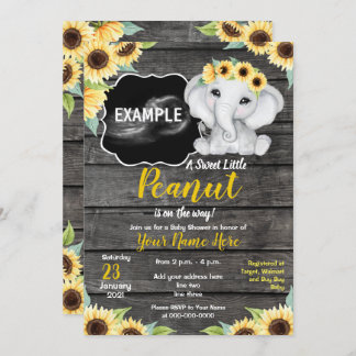 Sunflower Elephant Ultrasound Pic Baby Shower Invi Invitation