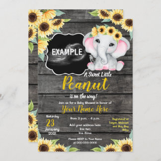 Sunflower Elephant Ultrasound Pic Baby Shower Invi Invitation