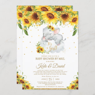 Sunflower Elephant Virtual Baby Shower by Mail Invitation