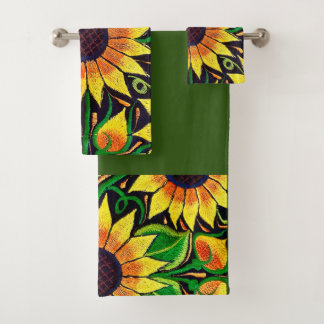 Sunflower Embroidery Mexican Art Bath Towel Set