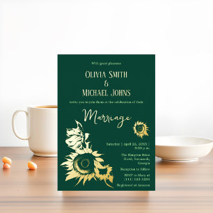 Sunflower Emerald green gold QR code Invitation