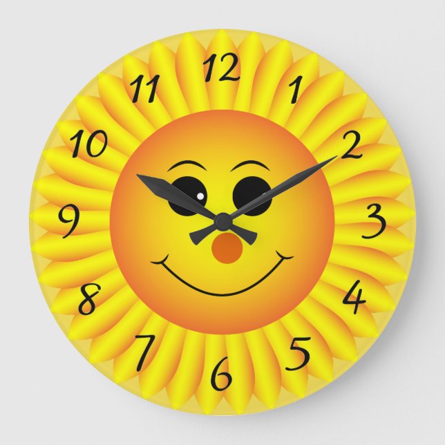 Sunflower Emoji Face Large Clock (Front)