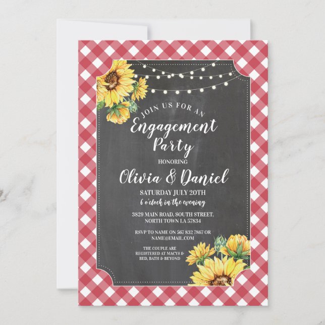 Sunflower Engagement Party Couple Shower Red White Invitation (Front)