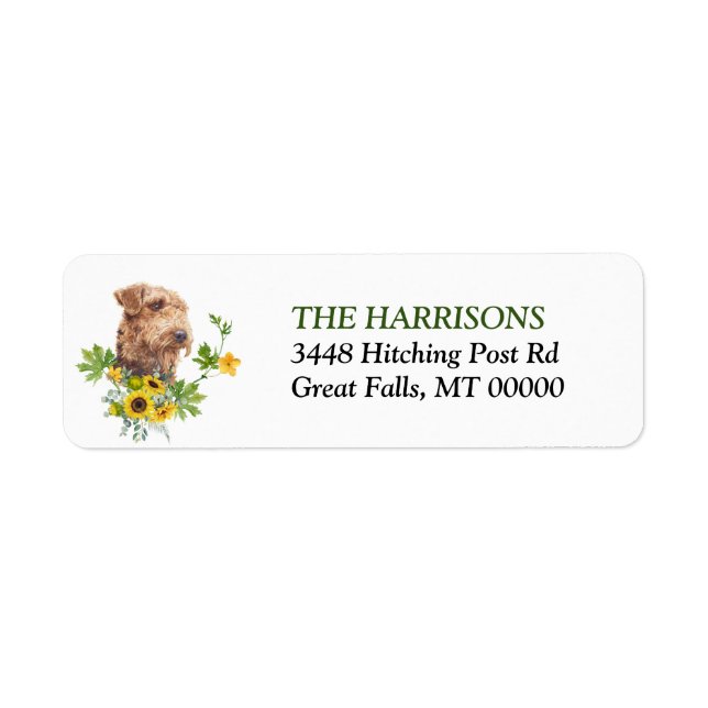 Sunflower Eucalyptus Airedale Terrier Label Return Address Label (Front)