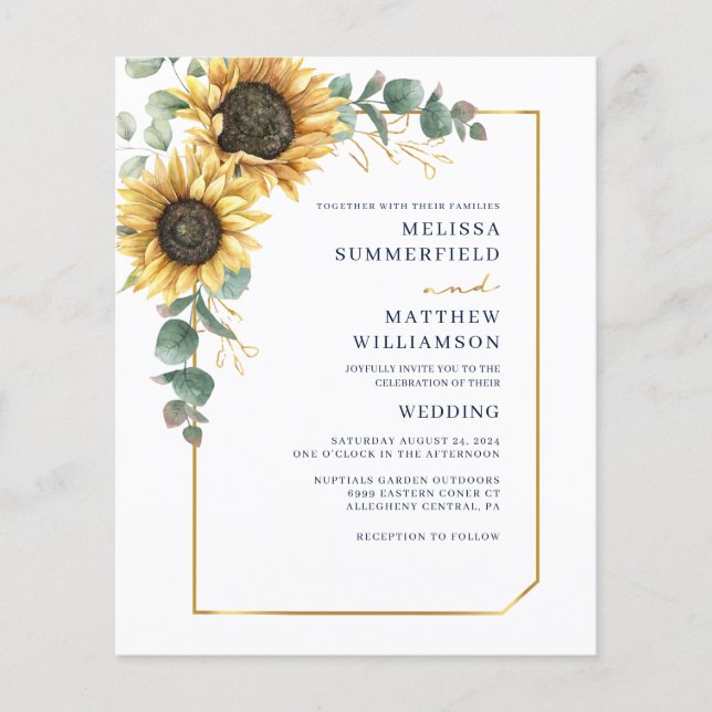 Sunflower Eucalyptus All In One Wedding Invitation (Front)