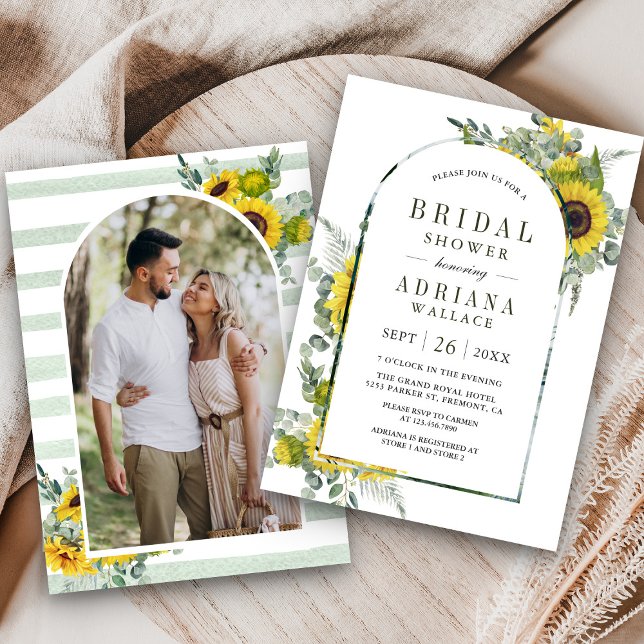 Sunflower Eucalyptus Arch Photo Bridal Shower Invitation (Creator Uploaded)
