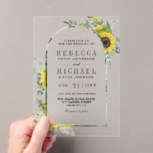 Sunflower Eucalyptus Arch Wedding Acrylic Invitations