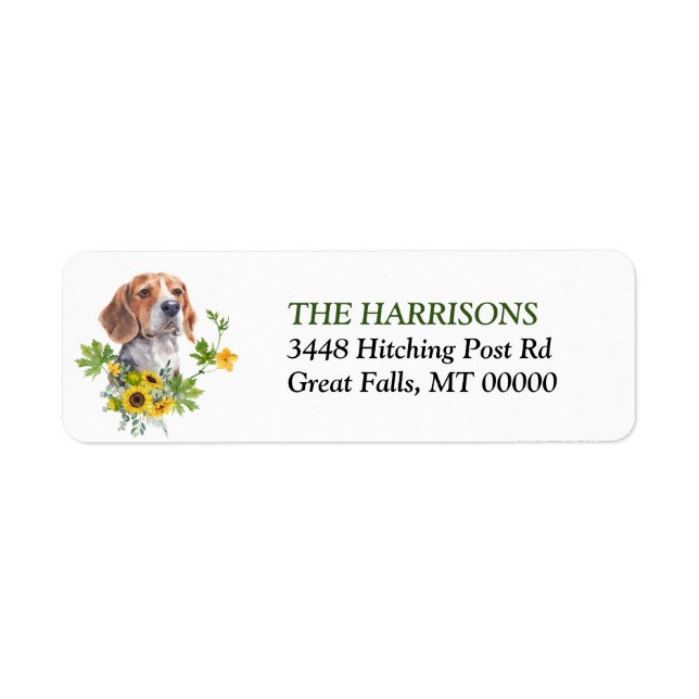 Sunflower Eucalyptus Beagle Dog Return Address Label (Front)