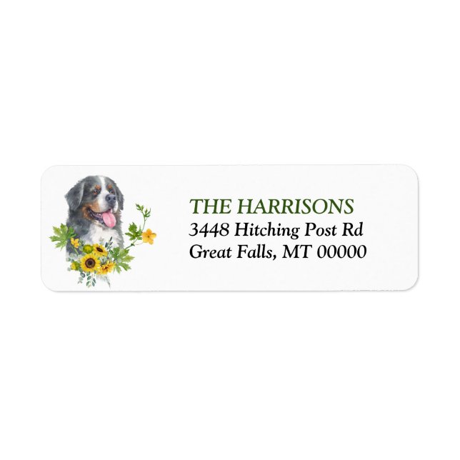 Sunflower Eucalyptus Bernese Mountain Dog Label Return Address Label (Front)