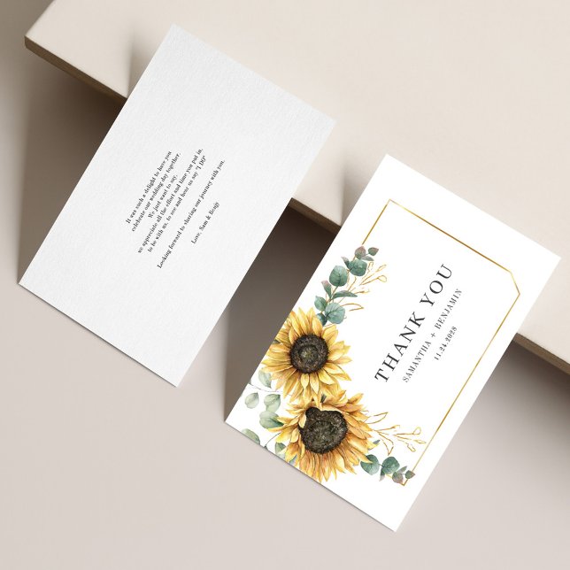 Sunflower Eucalyptus Botanical Floral Wedding Thank You Card (Creator Uploaded)