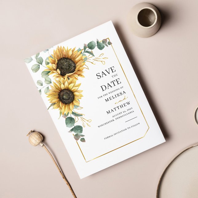 Sunflower Eucalyptus Botanical Modern Floral Save The Date (Creator Uploaded)