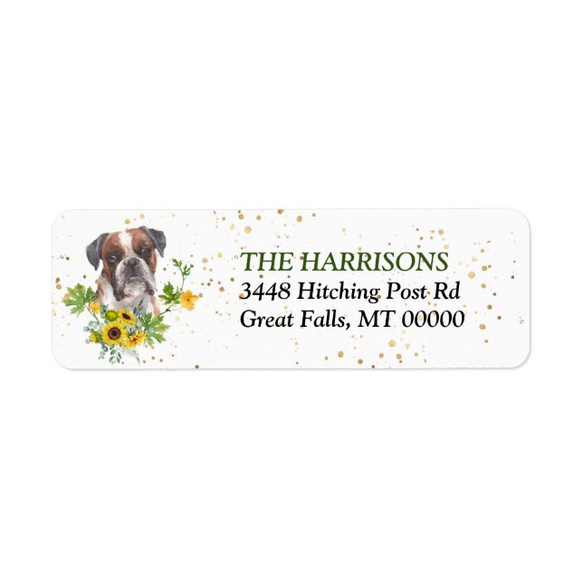 Sunflower Eucalyptus Boxer Dog Return Address Label (Front)