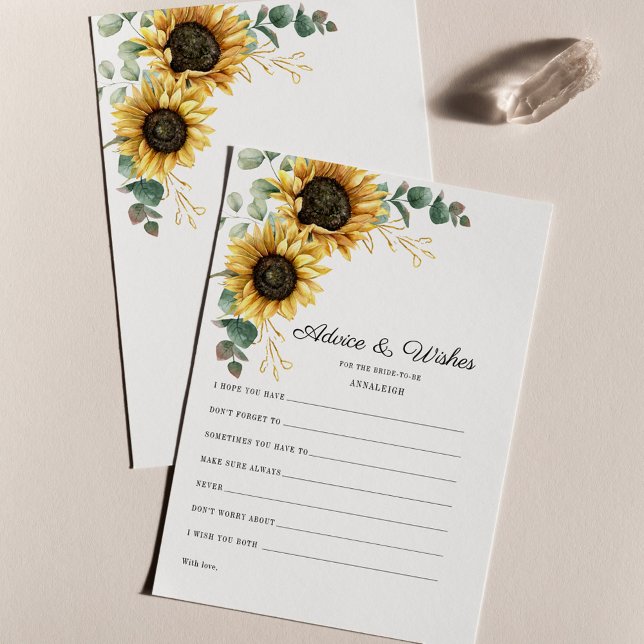 Sunflower Eucalyptus Bridal Shower Advice Card (Floral Watercolor Sunflower Eucalyptus Greenery Wedding Wishes and Advice Card)