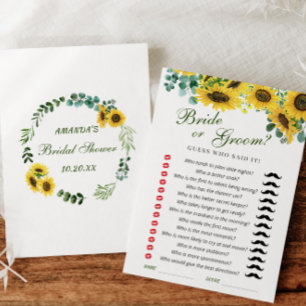 Sunflower Eucalyptus Bridal Shower Game Card