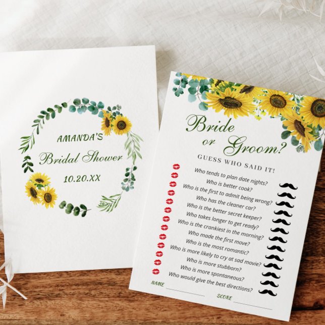 Sunflower Eucalyptus Bridal Shower Game Card (Creator Uploaded)