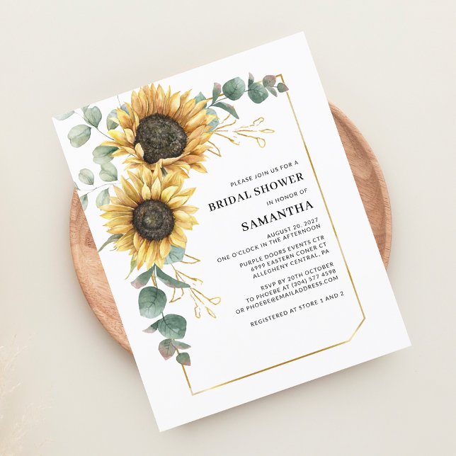 Sunflower Eucalyptus Bridal Shower Invitation (Sunflower Eucalyptus Greenery Buddet Bridal Shower Invitation)