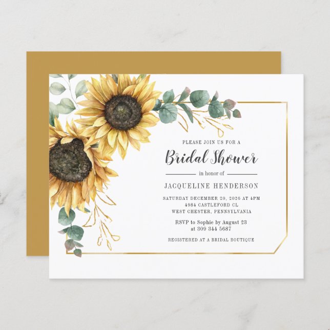 Sunflower Eucalyptus Bridal Shower Invitation (Front/Back)