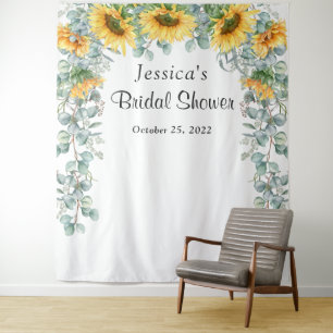 Sunflower Eucalyptus Bridal Shower Photo Backdrop Tapestry