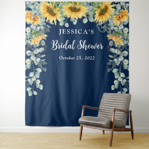 Sunflower Eucalyptus Bridal Shower Photo Backdrop Tapestry