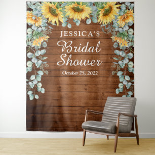 Sunflower Eucalyptus Bridal Shower Photo Backdrop Tapestry