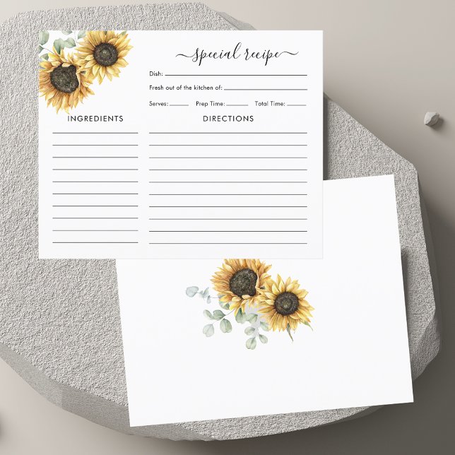 Sunflower Eucalyptus Bridal Shower Recipe Card (Sunflower Eucalyptus Bridal Shower Recipe Card)
