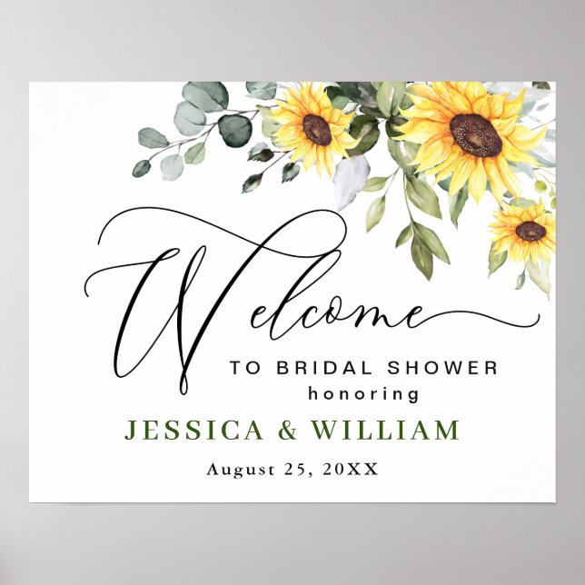 Sunflower Eucalyptus BRIDAL SHOWER Welcome Sign (Front)