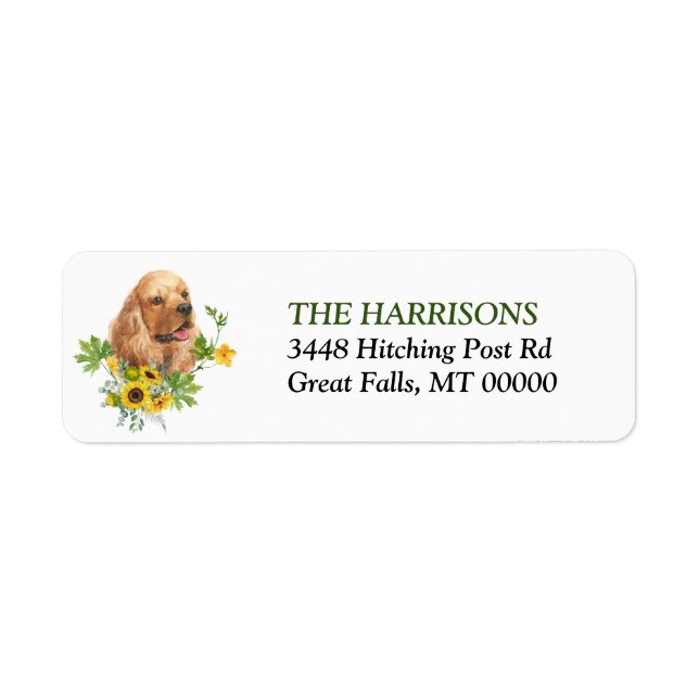 Sunflower Eucalyptus Buff Cocker Spaniel Return Address Label (Front)