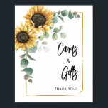 Sunflower Eucalyptus Cards and Gifts Bridal Shower Poster<br><div class="desc">Our sunflower eucalyptus floral and geometric frame cards and gifts sign is perfect for a country barn wedding or bridal shower. The bohemian floral design features yellow sunflowers, gold foil geometric leaves and frame, and sage green eucalyptus greenery in watercolor with an elegant modern rustic look. Easy to personalise for...</div>