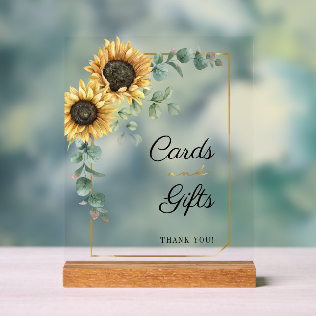 Sunflower Eucalyptus Cards and Gifts Wedding Acrylic Sign (Neutral)