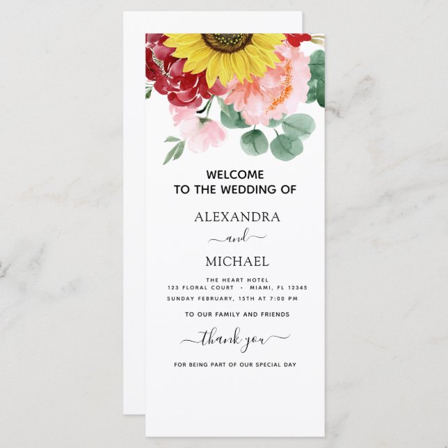 Sunflower Eucalyptus Country Watercolor Wedding (Front/Back)