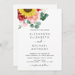Sunflower Eucalyptus Country Watercolor Wedding Invitation
