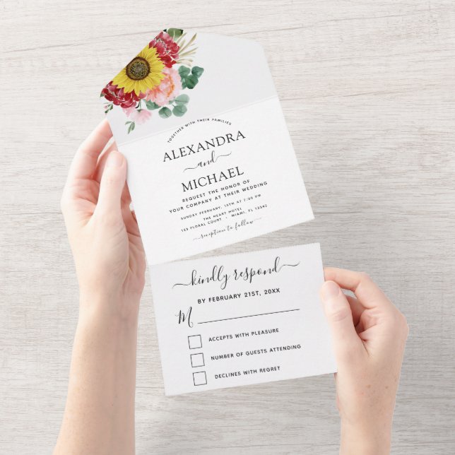 Sunflower Eucalyptus Country Wedding RSVP All In One Invitation (Tearaway)