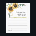 Sunflower Eucalyptus Date Night Ideas Card<br><div class="desc">Budget Sunflower Eucalyptus Floral wedding date night ideas cards. Create a modern Sunflower Floral Bridal Shower date night ideas card with this cute template featuring beautiful rustic floral bouquet with modern simple typography. TIP: Matching wedding suite cards like RSVP, wedding programs, banners, tapestry, gift tags, signs, and other wedding keepsakes...</div>