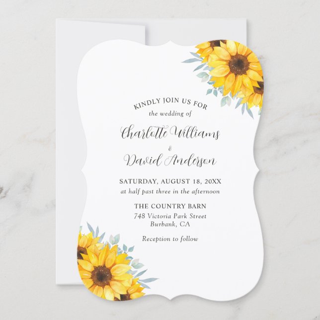Sunflower Eucalyptus Elegant Monogram Wedding Invitation (Front)