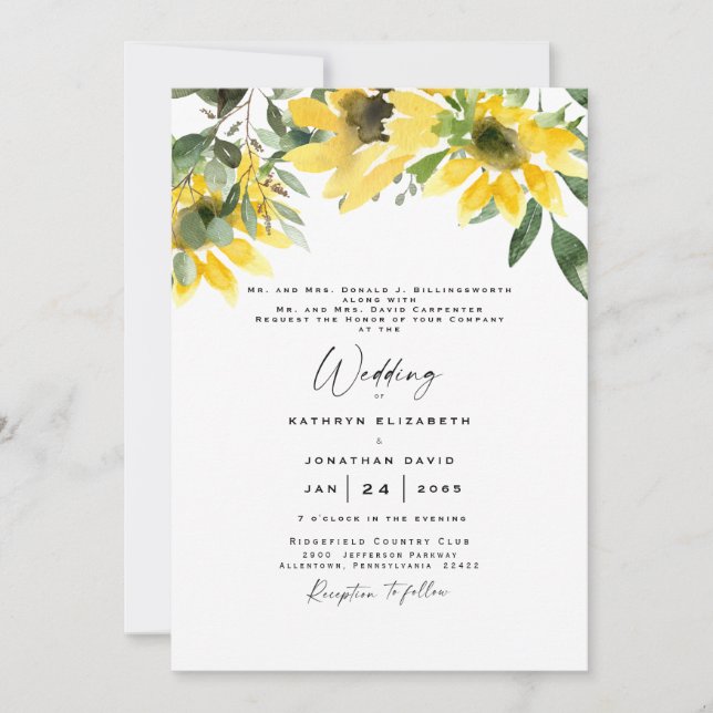 Sunflower Eucalyptus Elegant  Wedding Both Parents Invitation (Front)