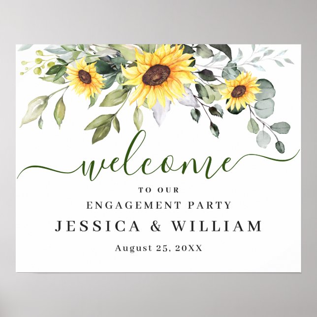 Sunflower Eucalyptus ENGAGEMENT PARTY Welcome Sign (Front)