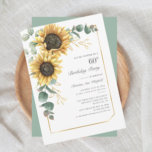 Sunflower Eucalyptus Floral 60th Birthday Invitation