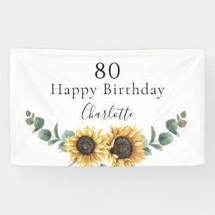 Sunflower Eucalyptus Floral 80th Birthday  Banner