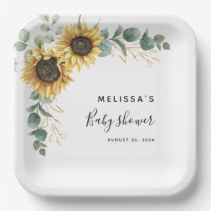 Sunflower Eucalyptus Floral Baby Shower Paper Plate
