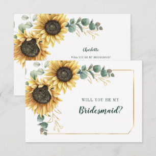 Sunflower Eucalyptus Floral Be My Bridesmaid Card