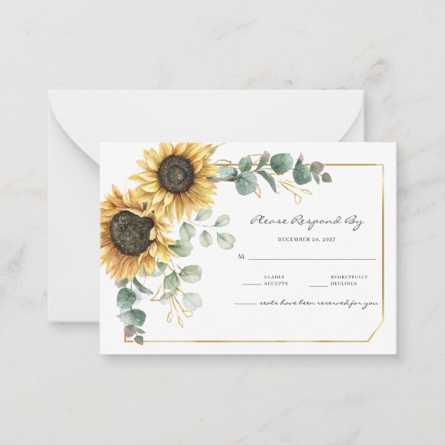 Sunflower Eucalyptus Floral Botanical RSVP Card (Front)