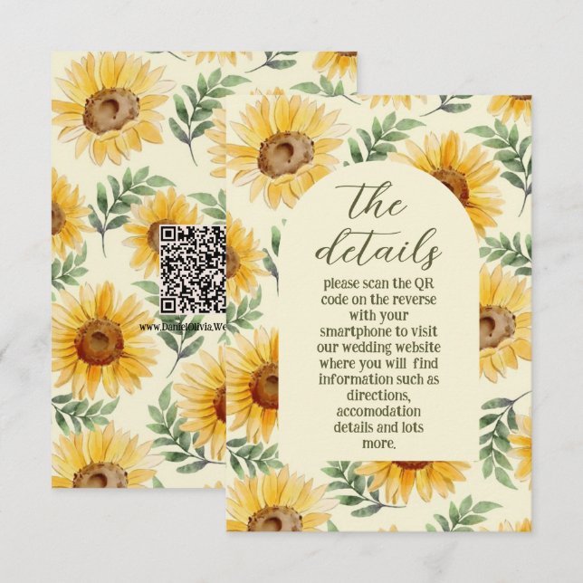 Sunflower Eucalyptus Floral Botanical Wedding Enclosure Card (Front/Back)