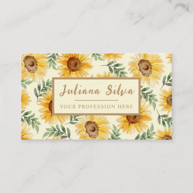 Sunflower Eucalyptus Floral Botanical with QR Business Card (Front)