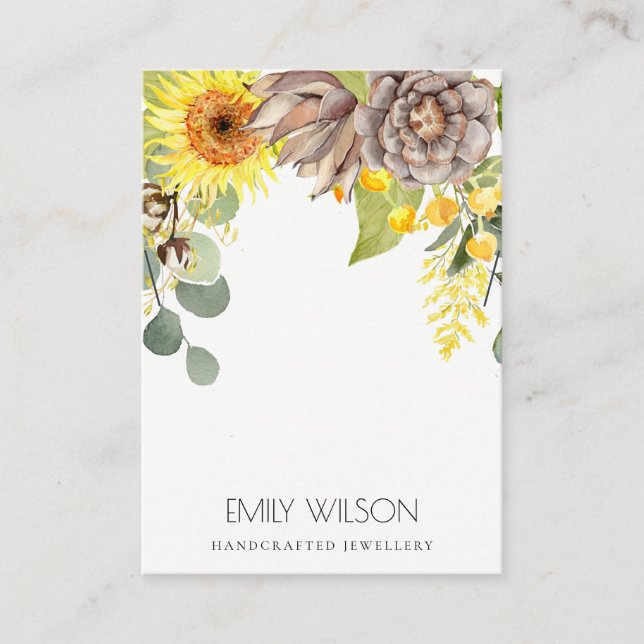 SUNFLOWER EUCALYPTUS FLORAL BRACELET DISPLAY LOGO BUSINESS CARD (Front)