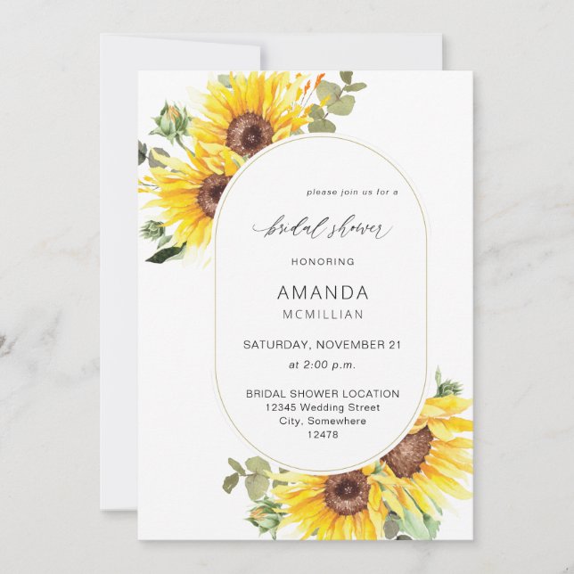 Sunflower & Eucalyptus Floral Bridal Shower Invitation (Front)