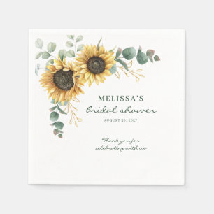 Sunflower Eucalyptus Floral Bridal Shower Paper Napkin
