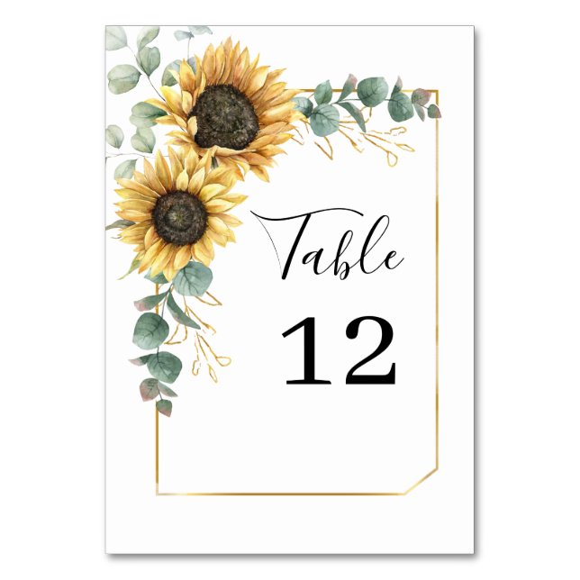 Sunflower Eucalyptus Floral Custom Table Number (Front)
