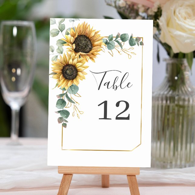 Sunflower Eucalyptus Floral Custom Table Number (Sunflower Eucalyptus Floral Custom Table Number)