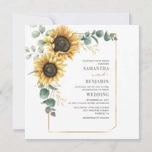 Sunflower Eucalyptus Floral Greenery Wedding Invitation
