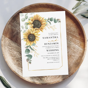 Sunflower Eucalyptus Floral Greenery Wedding Invitation